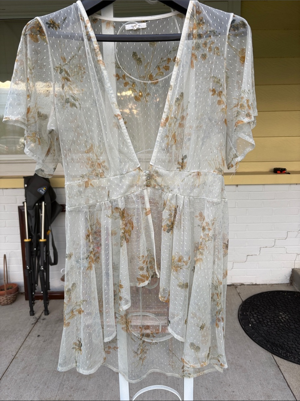Maurices Sheer Floral Mesh Chemise in Light Sage and Gold